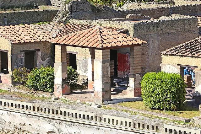 Casa dei Cervi, one of the largest houses of Herculaneum, seen from above