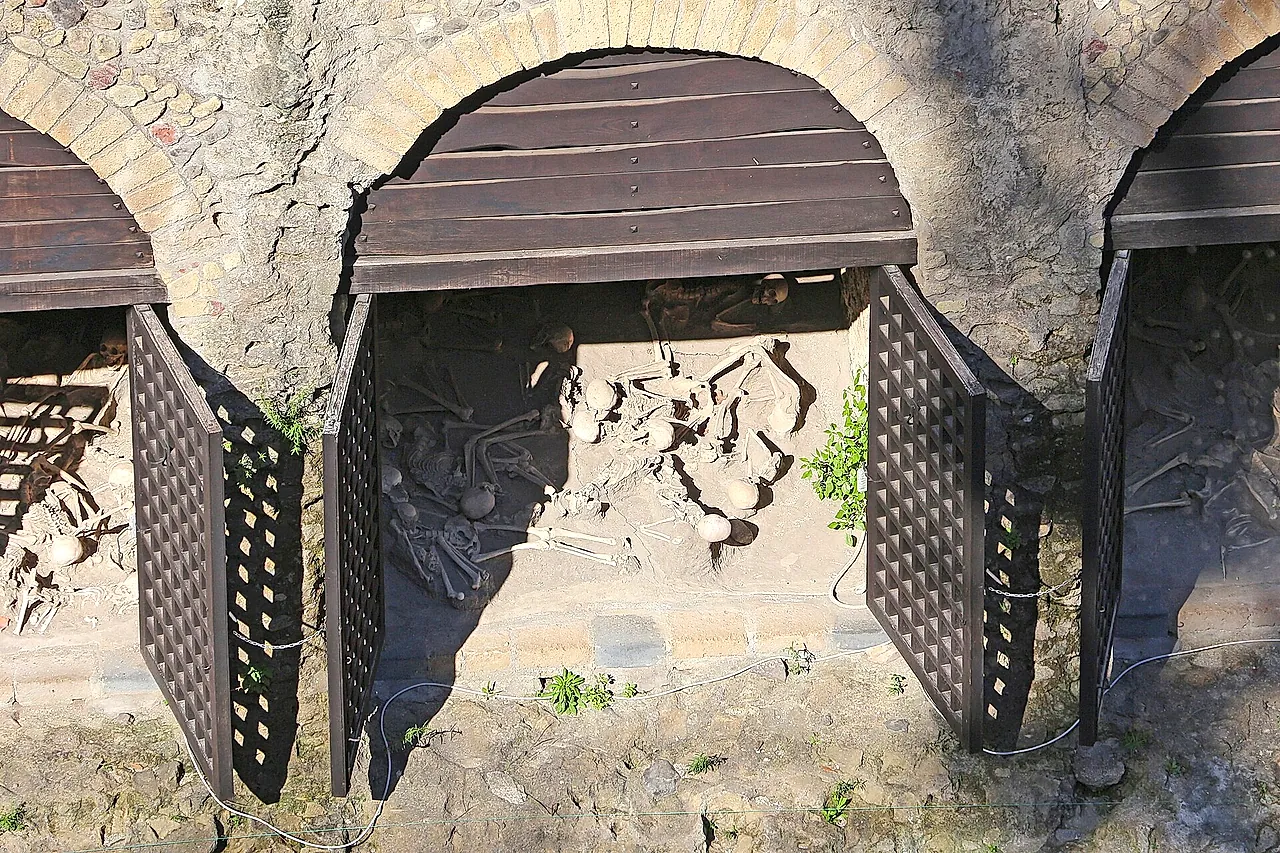 The arched boathouses on the ancient beach of Herculaneum