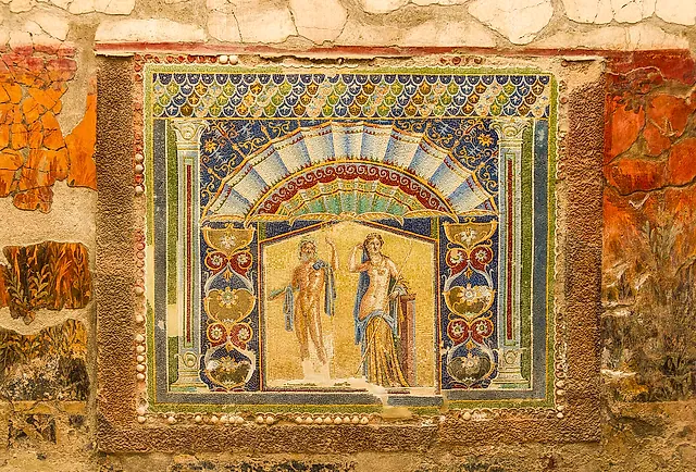Glass-paste mosaic of Neptune and Amphitrite in their house at Herculaneum