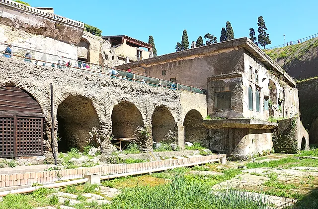 The Suburban Baths rising above the ancient shore at Herculaneum